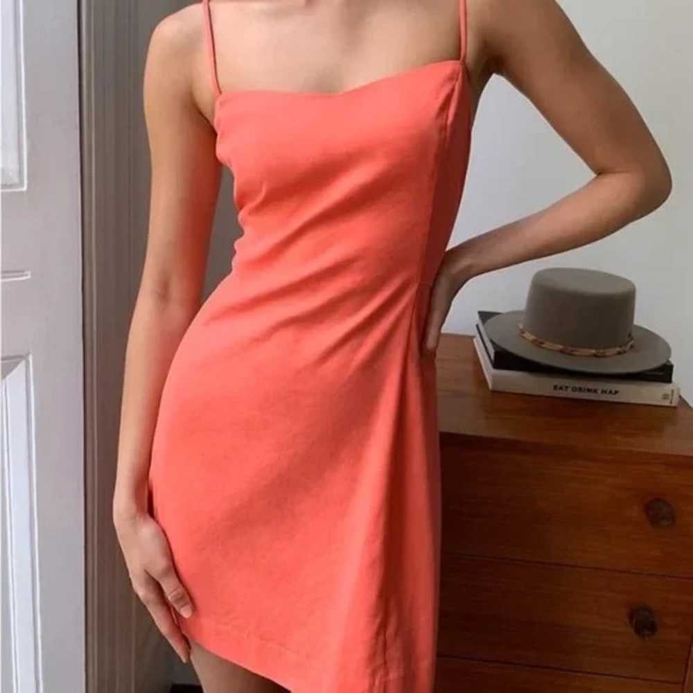 Aritzia linen blend coral mini dress